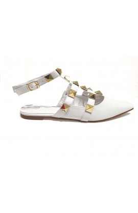 Stud Ankle Flat Shoes White